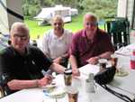 Stew Borger, Jeff Fincun, Dick Culleton on a warm July morning at Pat Freeland's