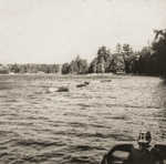 From dock--motorboat, rowboats, Pinecone area, Carry Beach (1965)